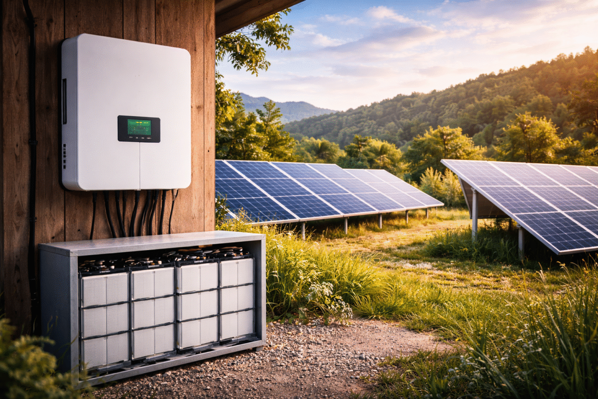 Aprenda a dimensionar bancos de baterias solares off-grid hibridos com cálculos práticos, exemplos de erros comuns a evitar.