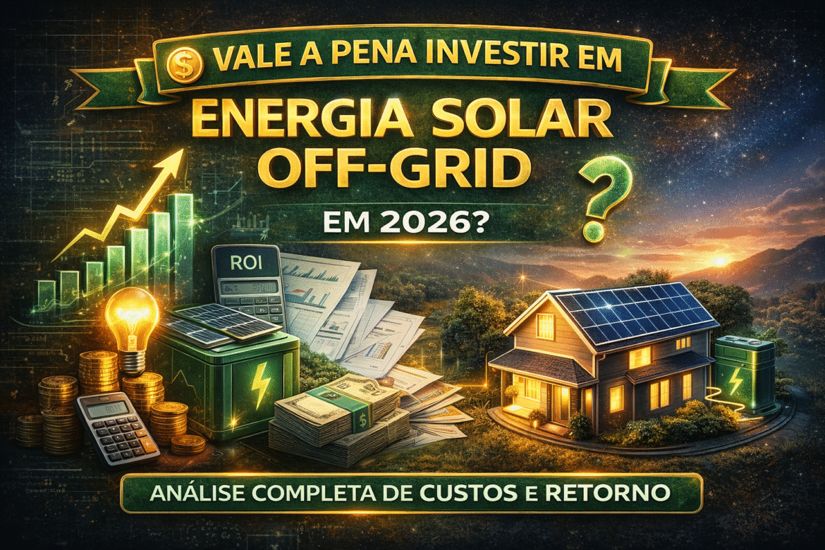 Descubra se vale a pena investir em energia solar off-grid em 2026 com análise completa de custos, retorno e economia.