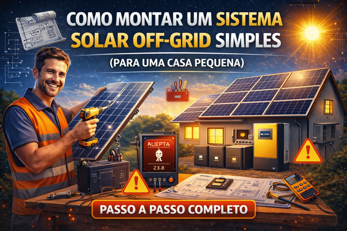 Aprenda como montar sistema solar off-grid simples com passo a passo completo, lista de equipamentos e estimativa de custos atualizada.