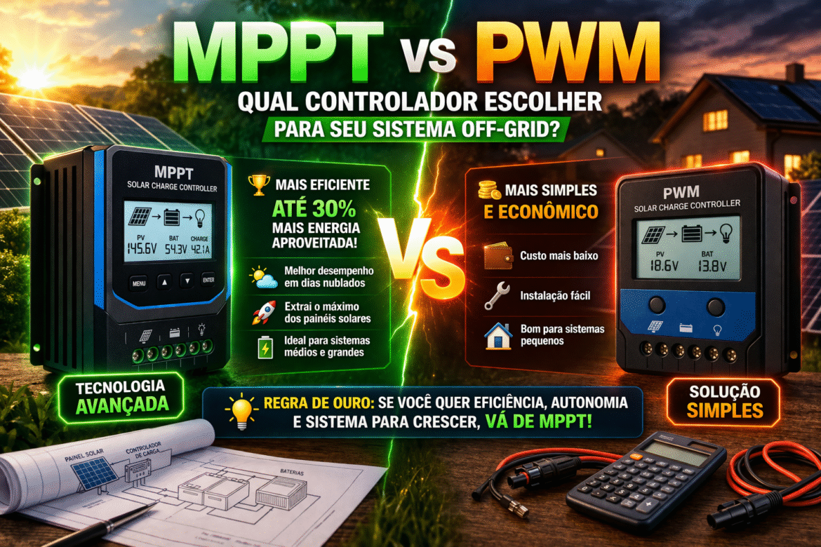 Entenda a diferença entre MPPT vs PWM controlador solar e descubra qual tecnologia escolher para garantir mais eficiência no seu sistema.