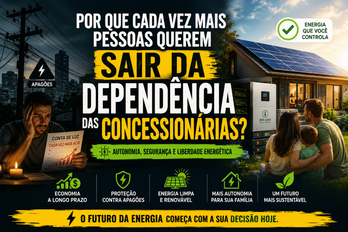 Entenda por que milhões de pessoas estão reduzindo a dependência das concessionárias e buscando autonomia com energia solar off-grid.