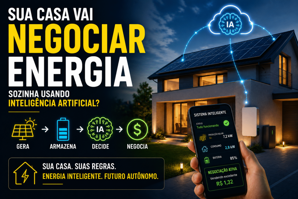Descubra como a inteligência artificial energia solar está transformando casas em sistemas autônomos capazes de negociar, armazenar e otimizar energia automaticamente.
