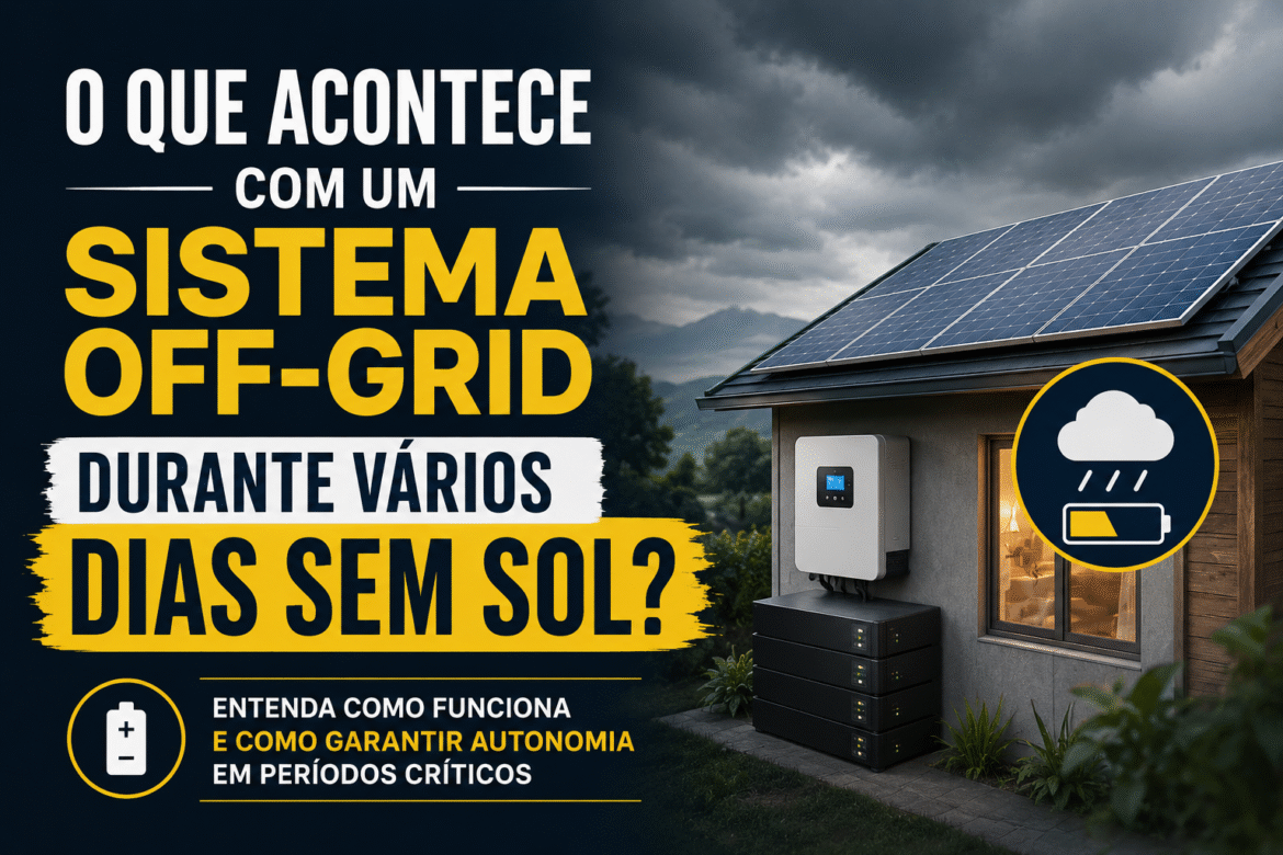Descubra o que acontece com seu sistema off-grid sem sol por vários dias e como garantir autonomia energética mesmo em períodos críticos de baixa geração.
