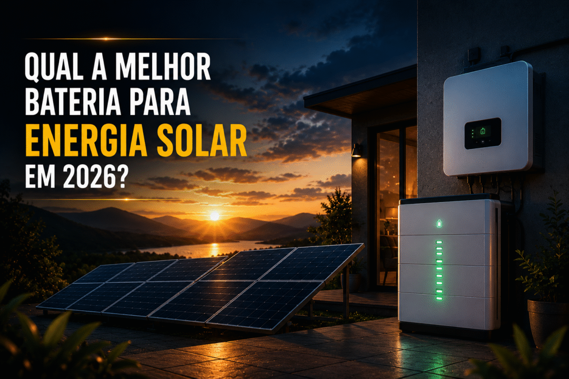 Descubra qual é a melhor bateria energia solar em 2026. Compare LiFePO4, lítio e chumbo-ácido, veja vantagens, durabilidade e o melhor custo-benefício.