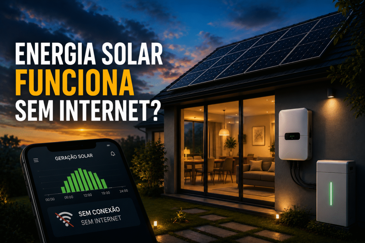 Painel solar precisa de internet para gerar energia? Descubra o que realmente acontece com o sistema quando a conexão cai e o que deixa de funcionar.