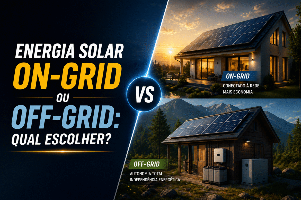 Energia solar on-grid ou off-grid: descubra qual sistema vale mais a pena para sua casa, empresa ou propriedade rural com este guia comparativo completo.