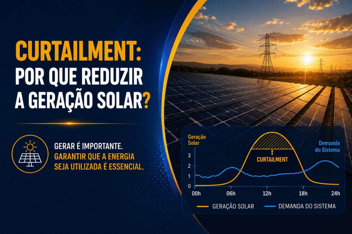 Entenda o que é curtailment energia solar, por que usinas precisam reduzir a geração e como baterias, transmissão e flexibilidade podem solucionar o problema.