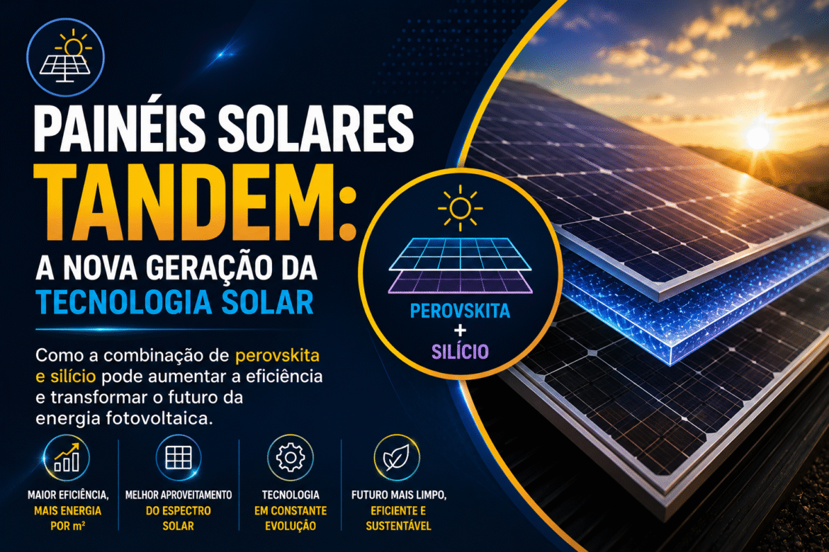 Descubra como funcionam os painéis solares tandem de perovskita e silício, por que são mais eficientes e quais desafios ainda precisam ser superados.
