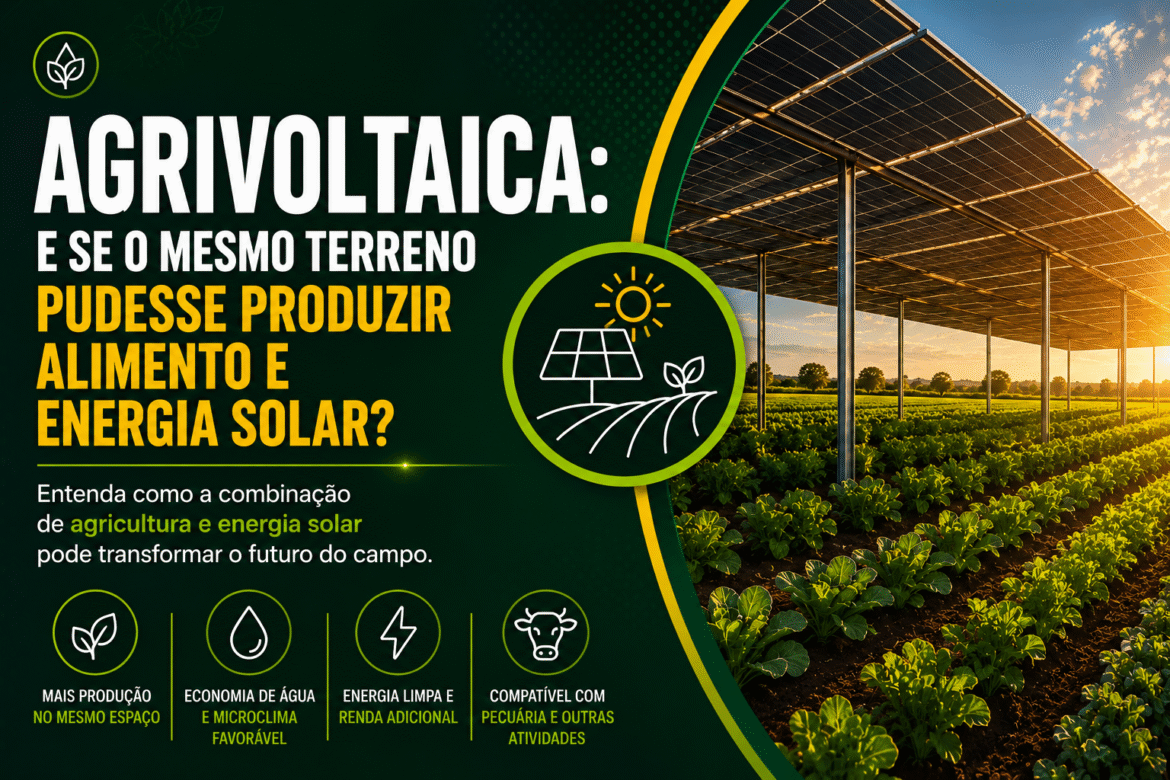Entenda como funciona a agrivoltaica, como painéis solares se combinam com agricultura e pecuária e por que essa tecnologia está crescendo no Brasil.