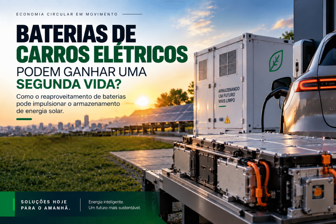 Entenda como baterias de carros elétricos podem ganhar uma segunda vida em sistemas de armazenamento de energia solar.