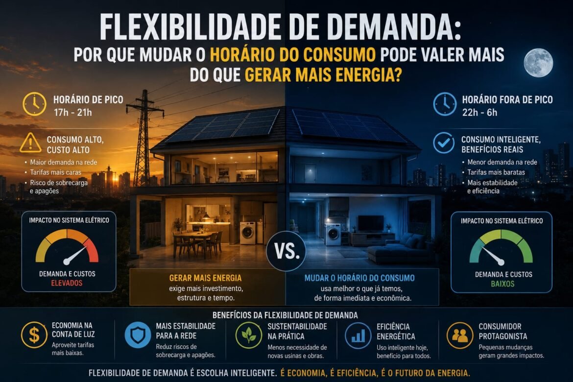 Entenda como a flexibilidade de demanda desloca o consumo, reduzir picos e aproveitar melhor a energia solar em empresas e residências.